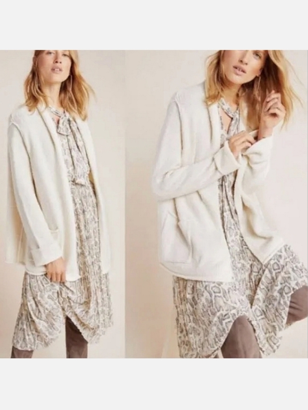 🔥LAST CHANCE🔥💲⬇️By Anthropologie Cream Oversized Josie Cardigan, Sz M ~ VGUC